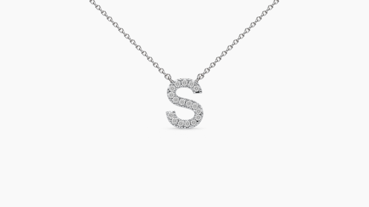 Small Diamond Initial with Chain — S — White Gold