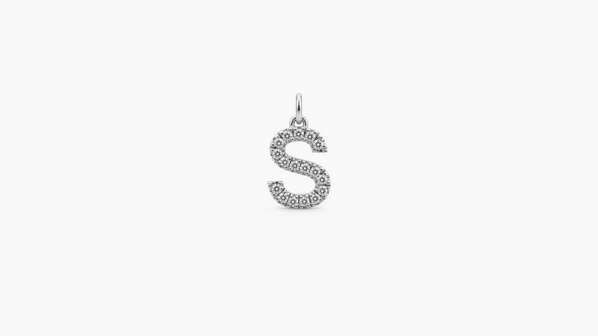 Small Diamond Initial Pendant — S — White Gold
