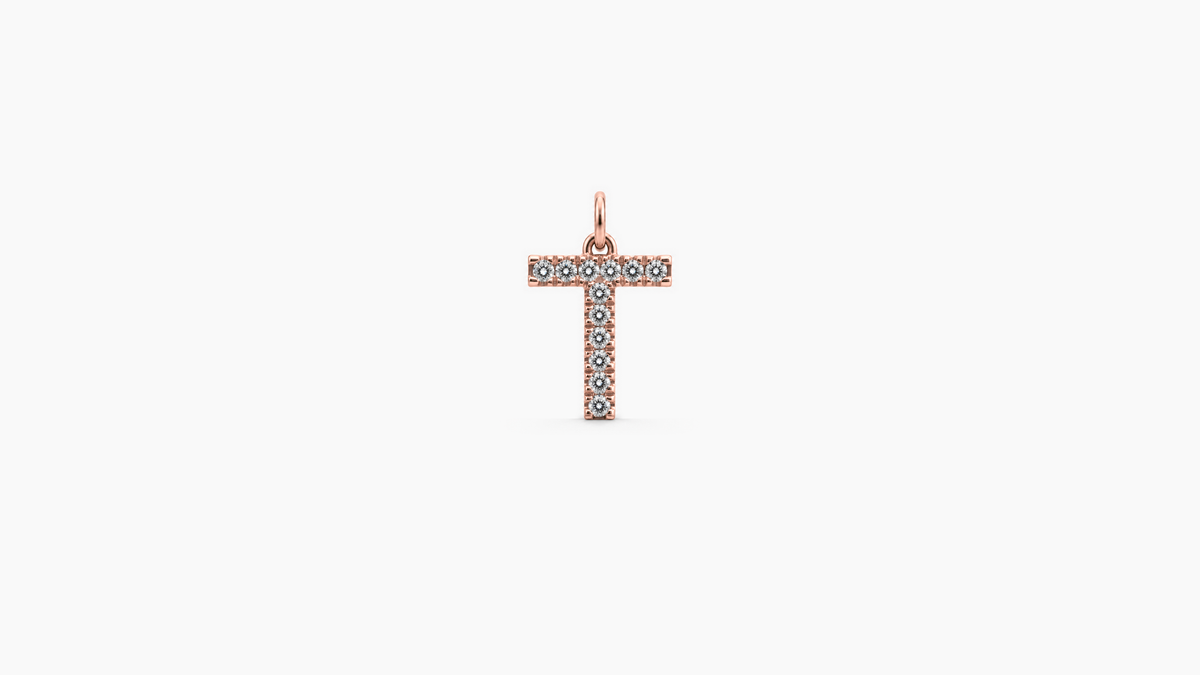 Small Diamond Initial Pendant — T — Rose Gold