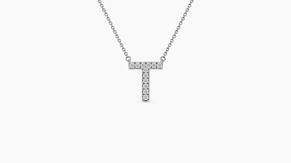 Small Diamond Initial with Chain — T — White Gold