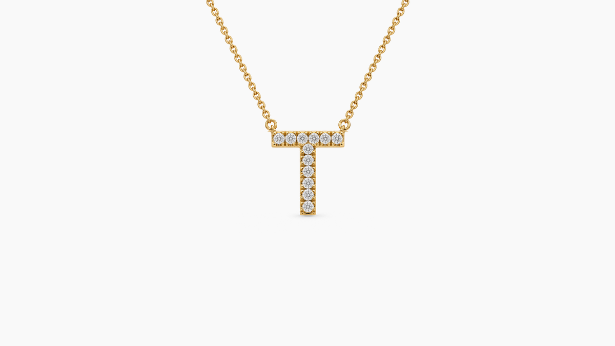 Small Diamond Initial with Chain — T — Yellow Gold
