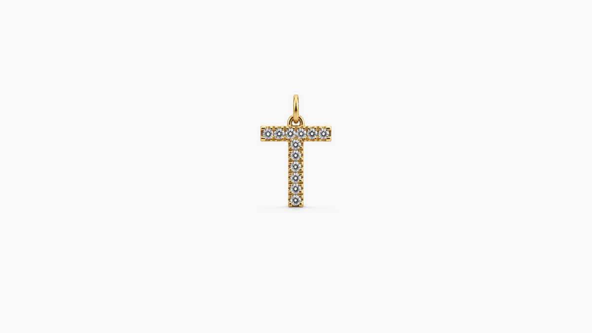 Small Diamond Initial Pendant — T — Yellow Gold