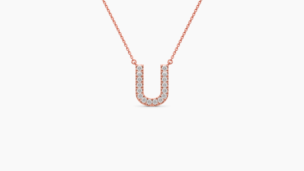 Small Diamond Initial with Chain — U — Rose Gold