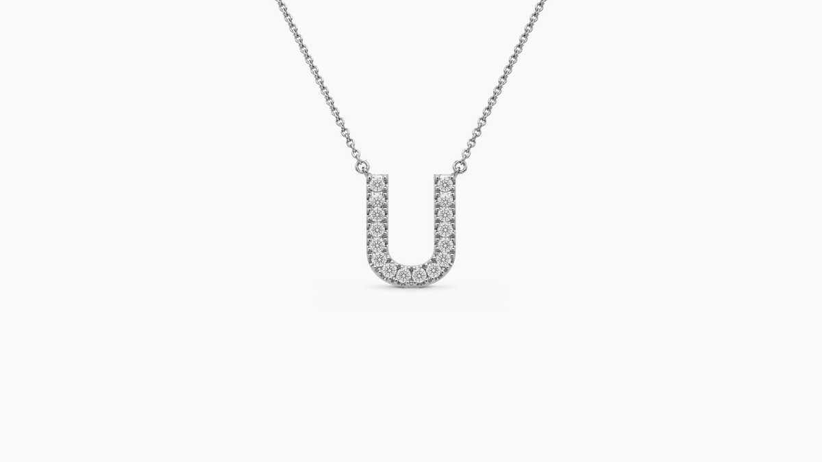 Small Diamond Initial with Chain — U — White Gold