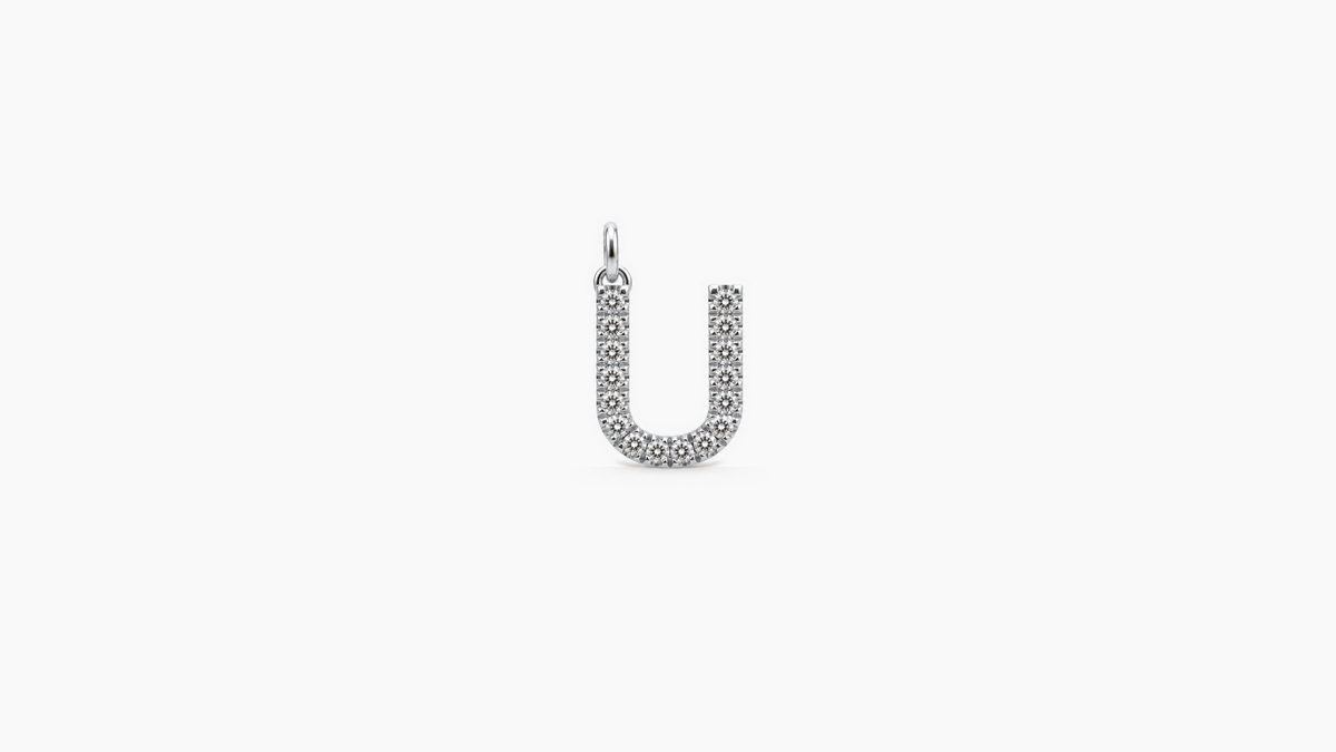 Small Diamond Initial Pendant — U — White Gold