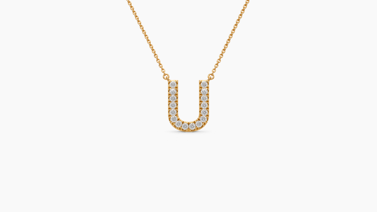 Small Diamond Initial with Chain — U — Yellow Gold
