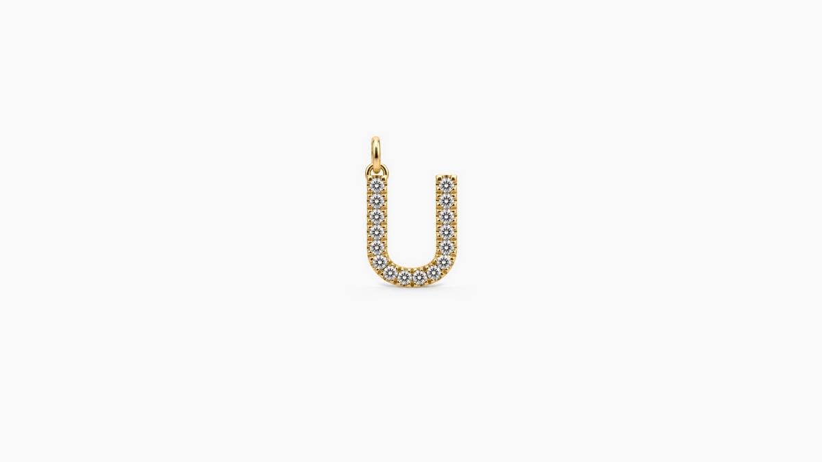 Small Diamond Initial Pendant — U — Yellow Gold
