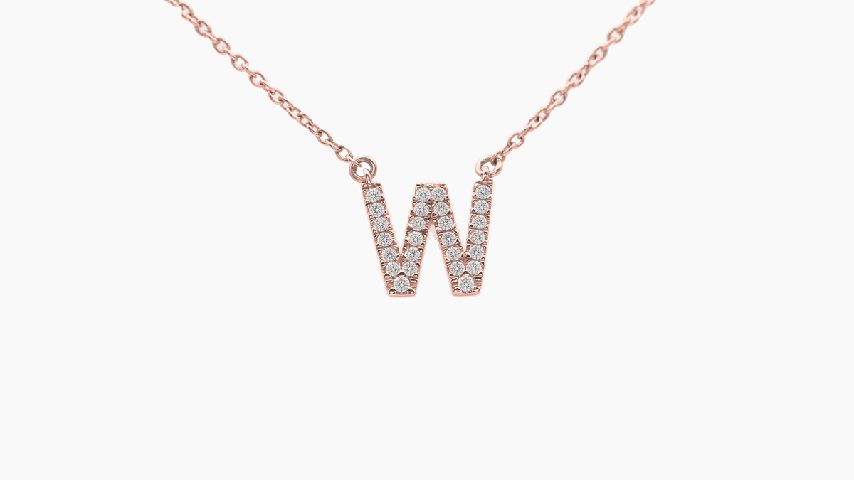 Small Diamond Initial with Chain — W — Rose Gold