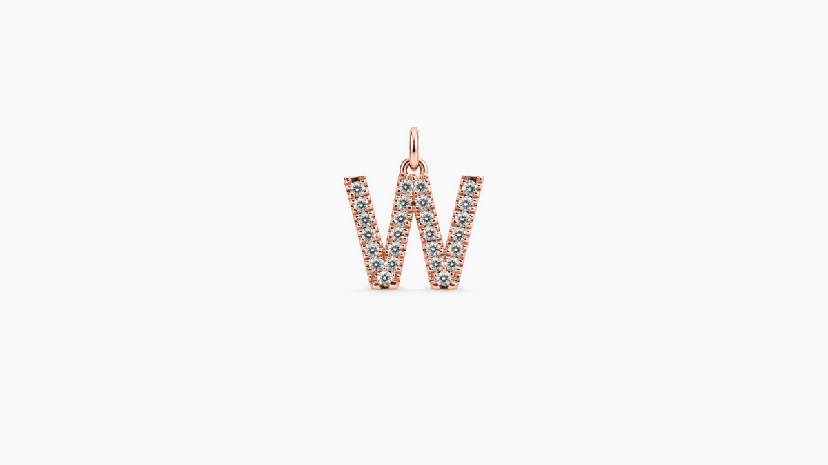 Small Diamond Initial Pendant — W — Rose Gold