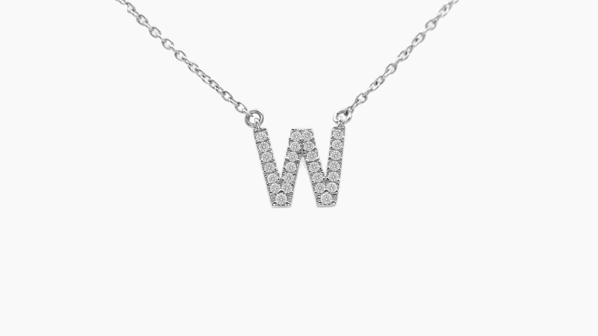 Small Diamond Initial with Chain — W — White Gold