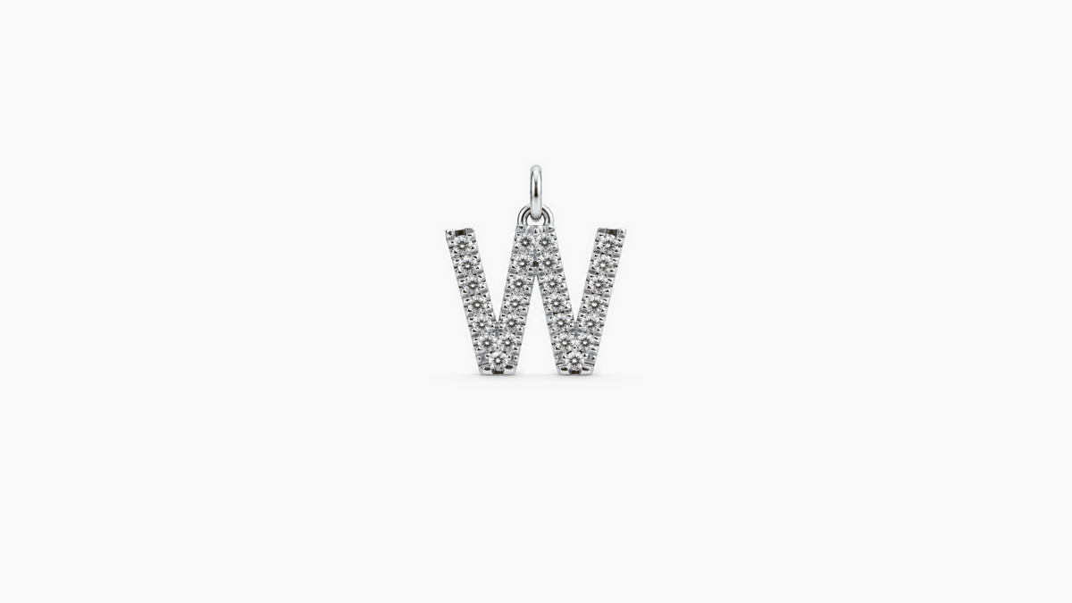 Small Diamond Initial Pendant — W — White Gold