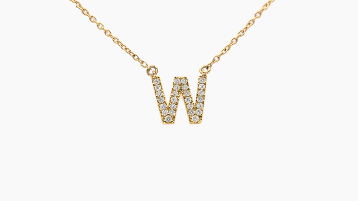 Small Diamond Initial with Chain — W — Yellow Gold