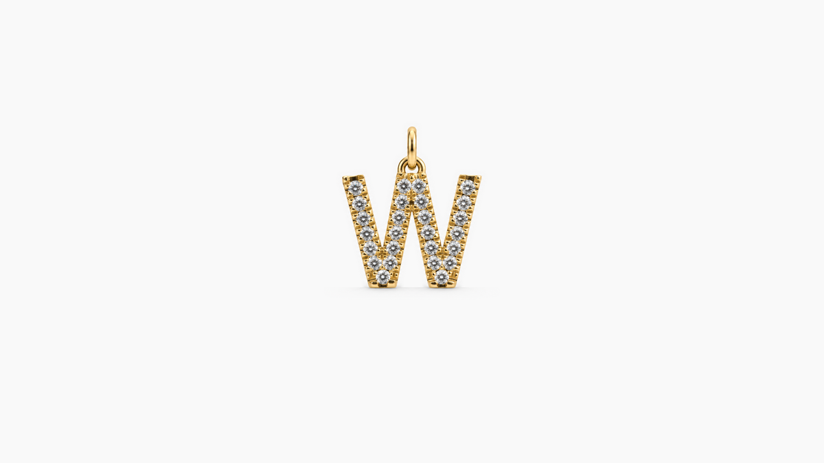 Small Diamond Initial Pendant — W — Yellow Gold