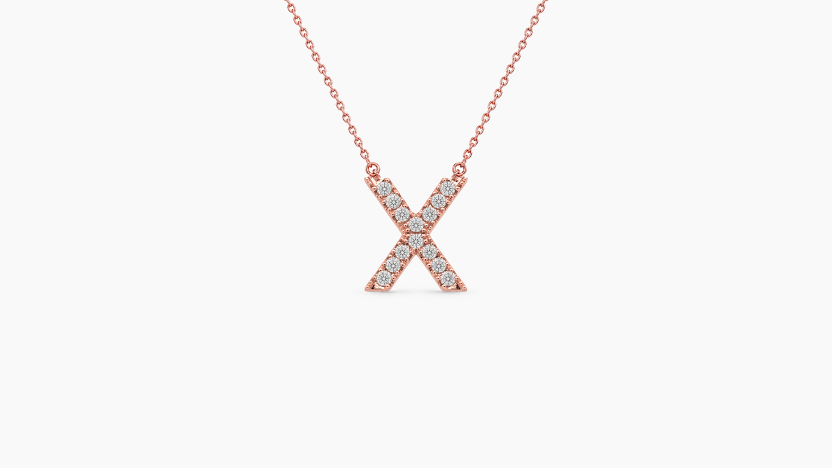 Small Diamond Initial with Chain — X — Rose Gold