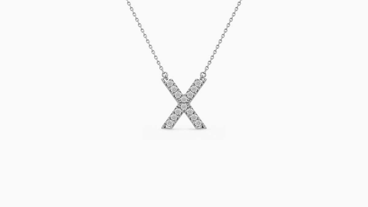 Small Diamond Initial with Chain — X — White Gold