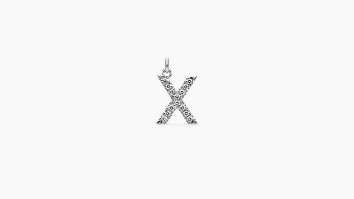 Small Diamond Initial Pendant — X — White Gold