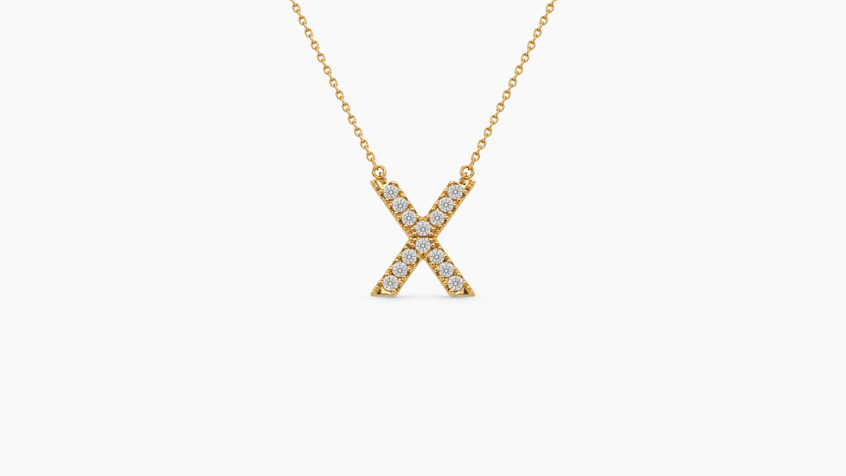 Small Diamond Initial with Chain — X — Yellow Gold