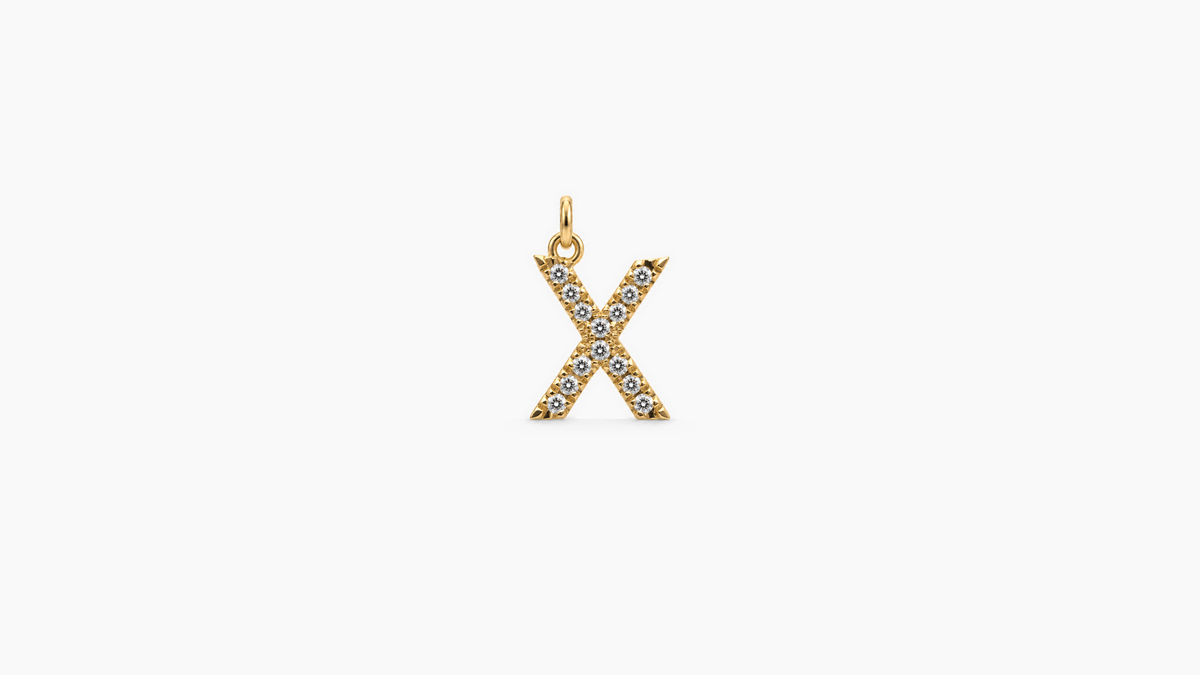 Small Diamond Initial Pendant — X — Yellow Gold
