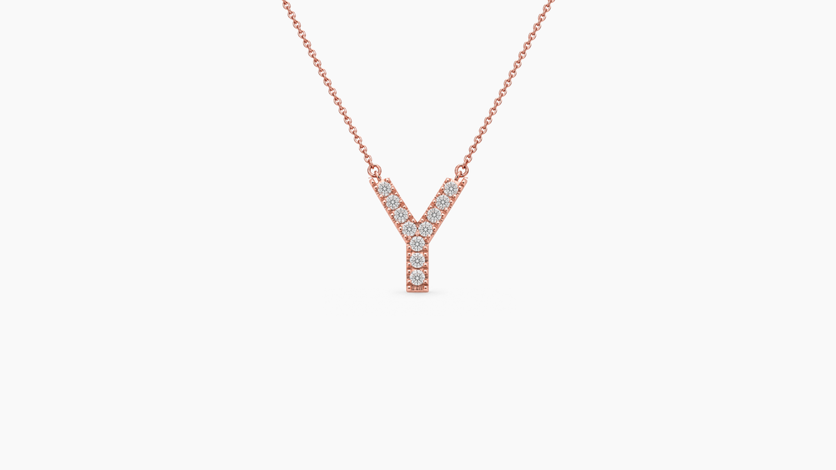 Small Diamond Initial with Chain — Y — Rose Gold