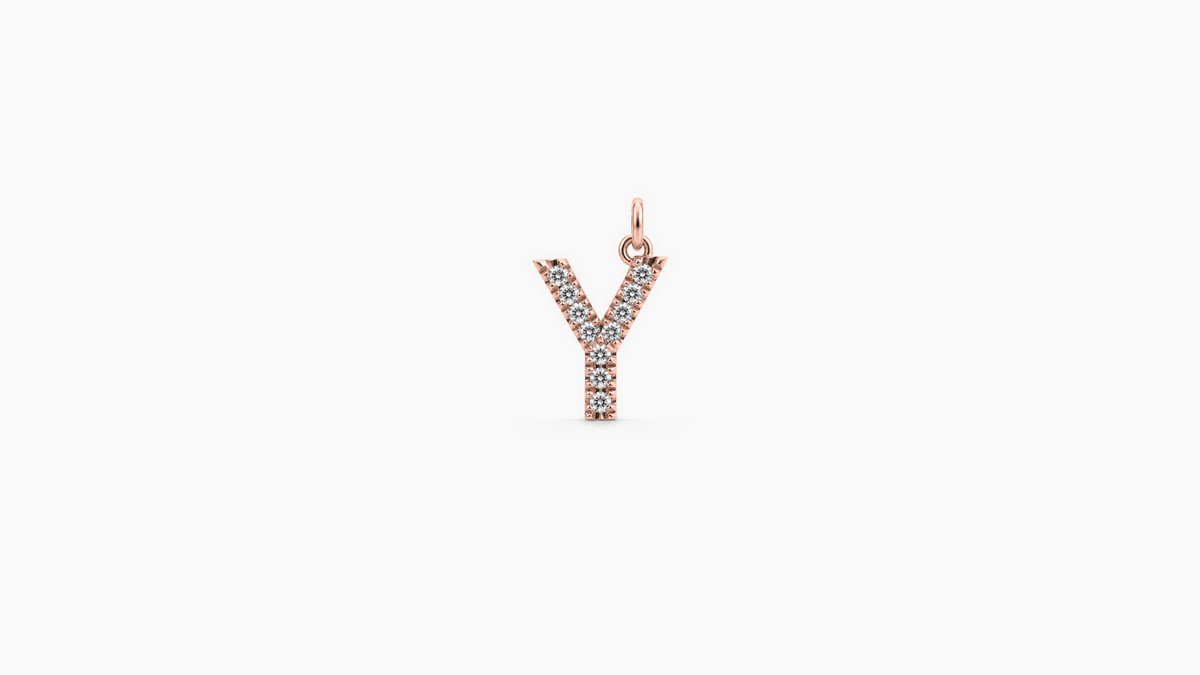 Small Diamond Initial Pendant — Y — Rose Gold