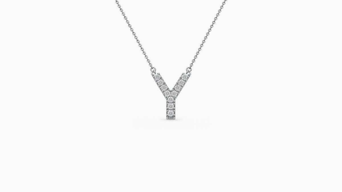 Small Diamond Initial with Chain — Y — White Gold