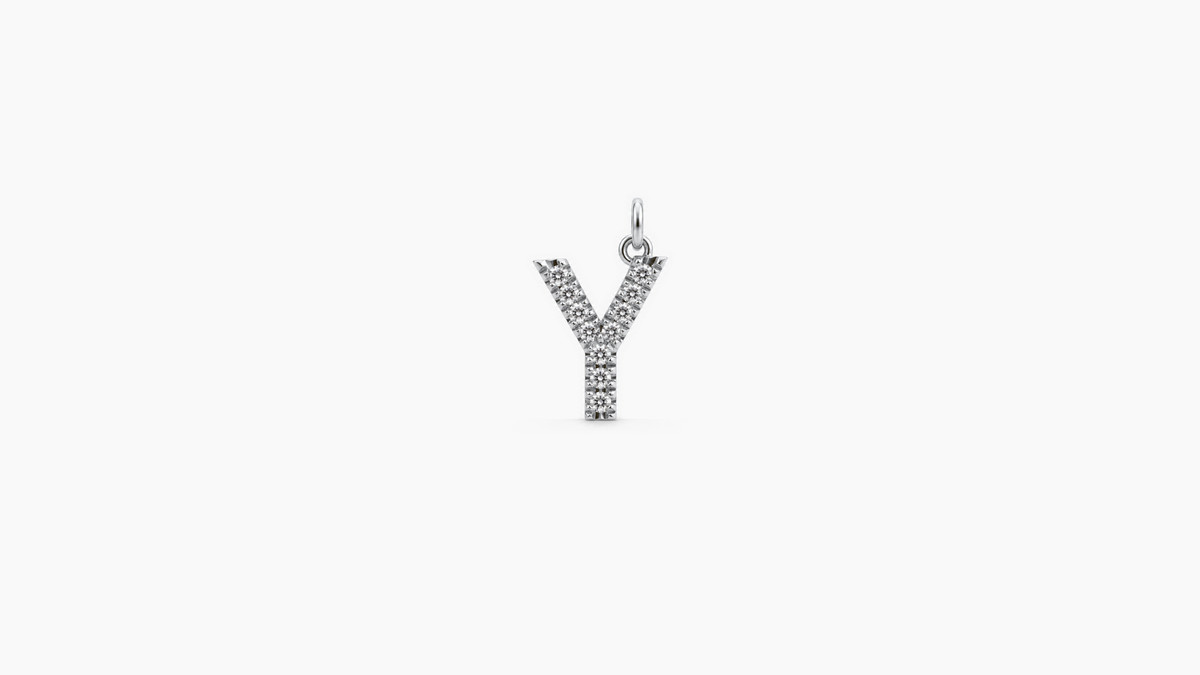 Small Diamond Initial Pendant — Y — White Gold