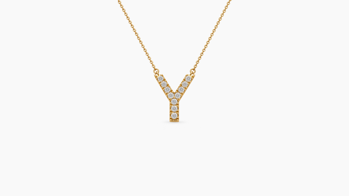 Small Diamond Initial with Chain — Y — Yellow Gold