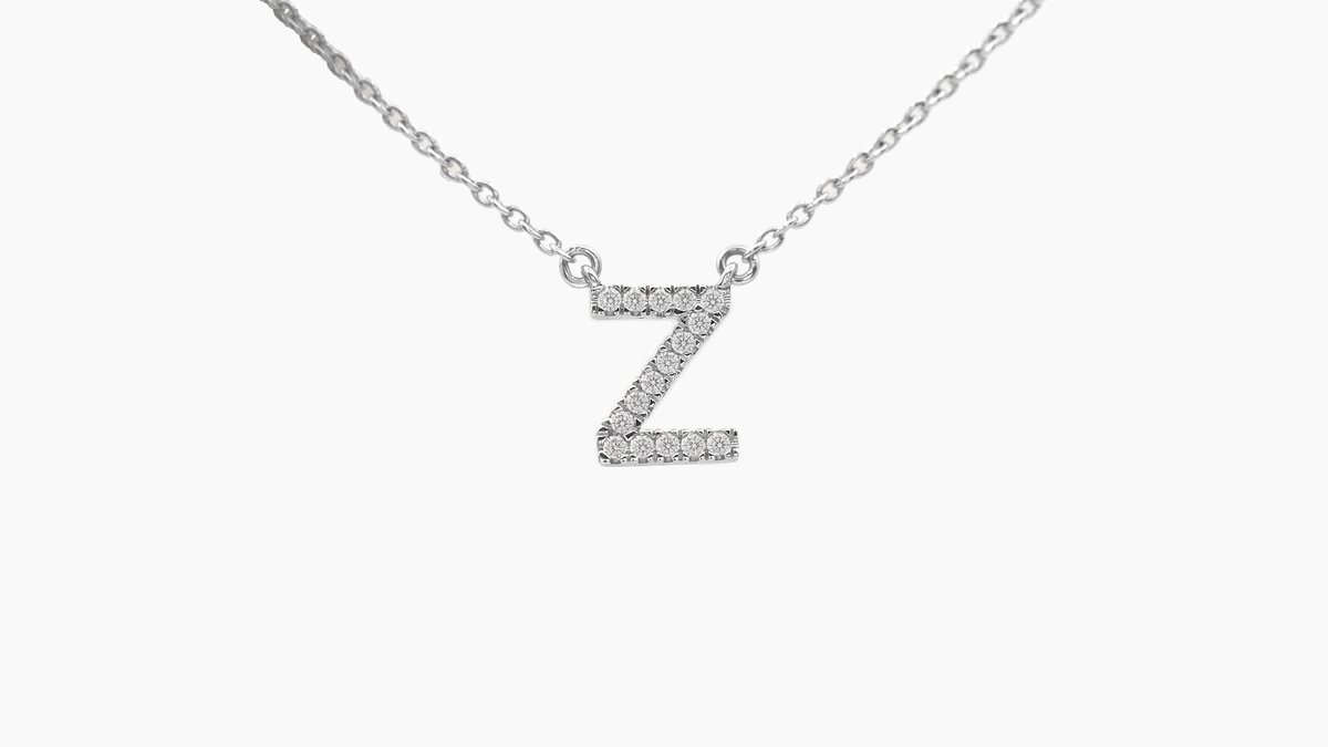Small Diamond Initial with Chain — Z — White Gold