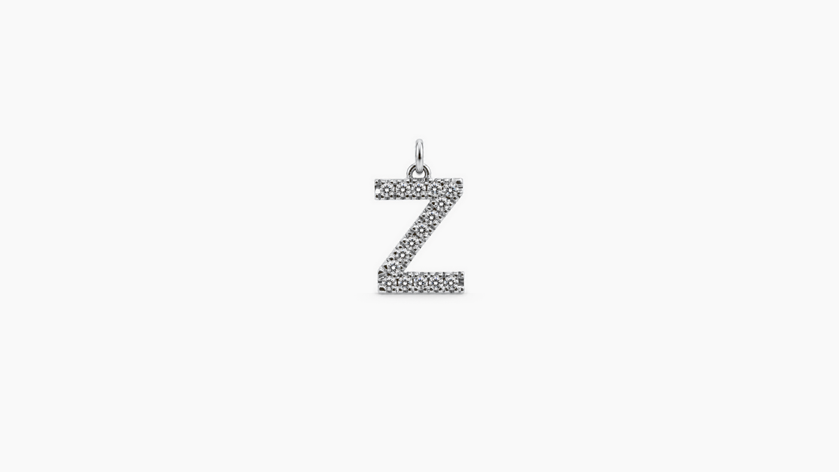Small Diamond Initial Pendant — Z — White Gold