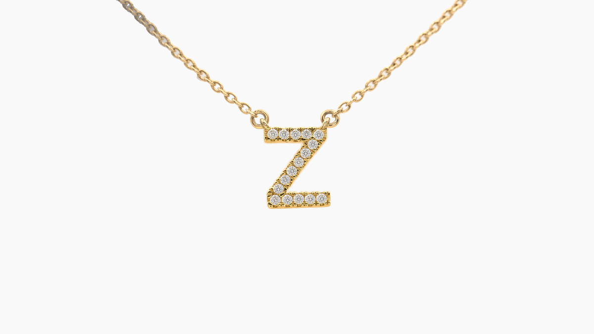 Small Diamond Initial with Chain — Z — Yellow Gold