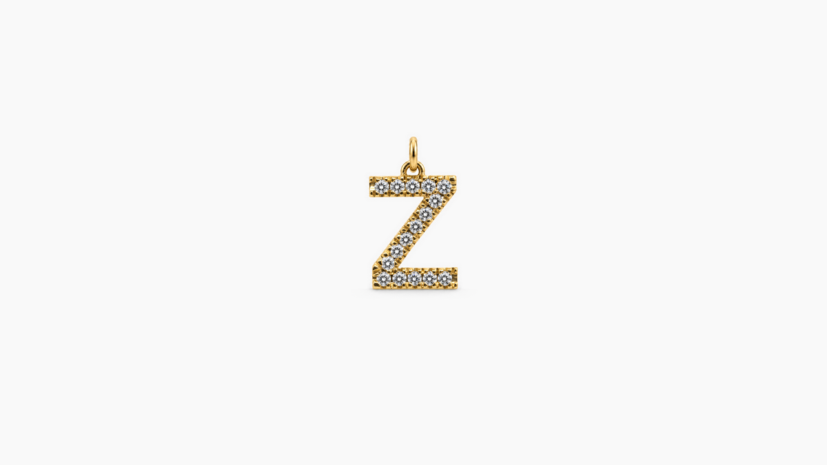 Small Diamond Initial Pendant — Z — Yellow Gold