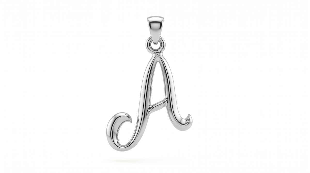 Small Cursive Initial — A — White Gold