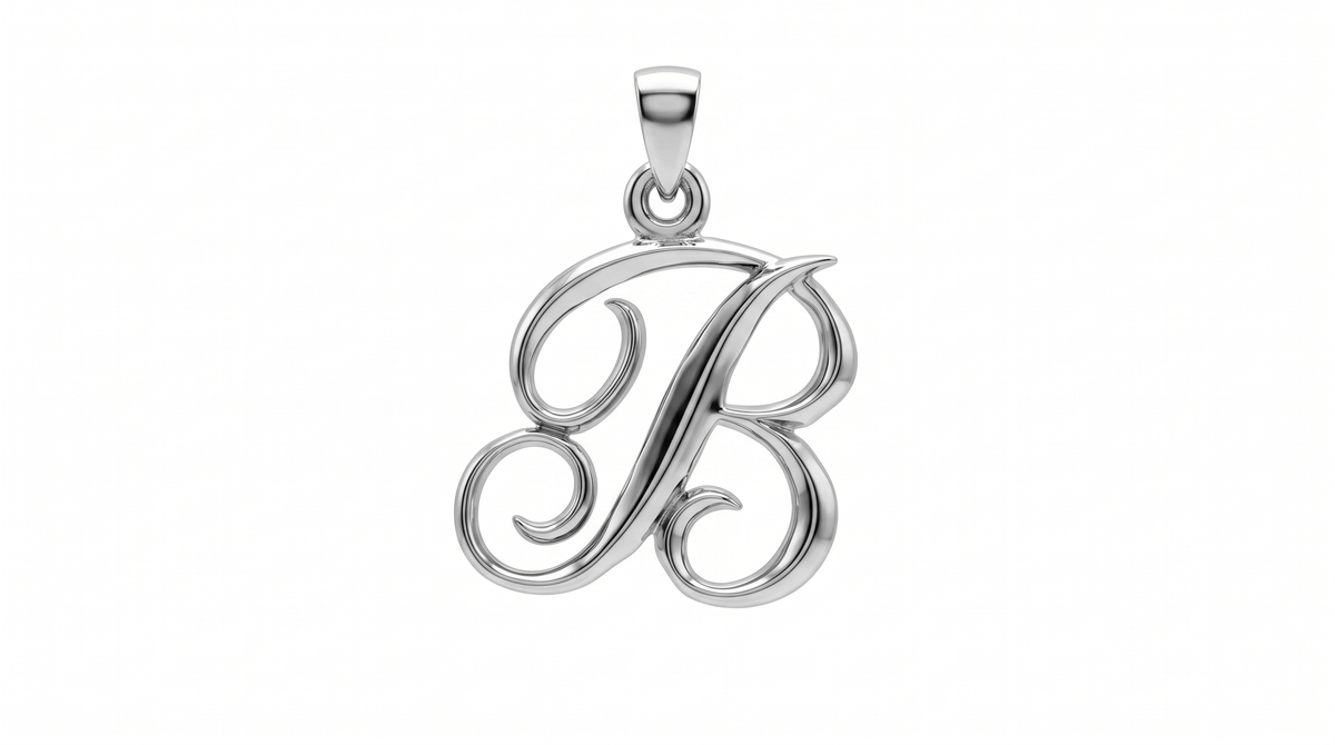Small Cursive Initial — B — White Gold