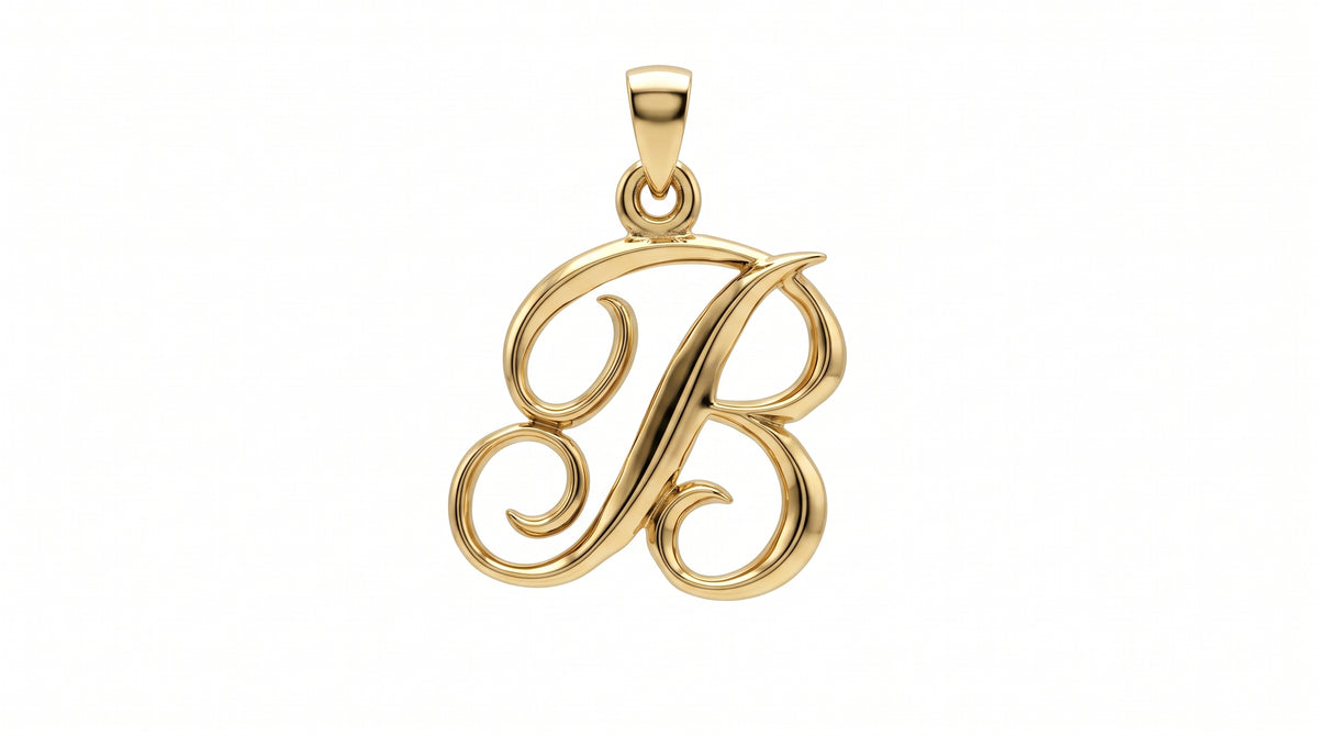 Small Cursive Initial — B — Yellow Gold