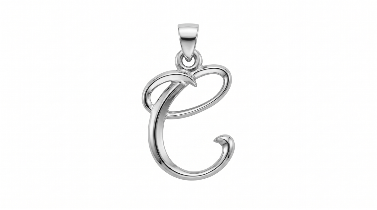 Small Cursive Initial — C — White Gold