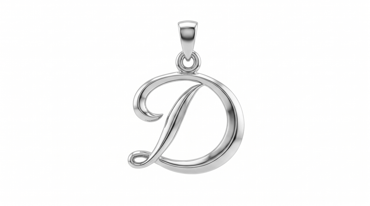 Small Cursive Initial — D — White Gold
