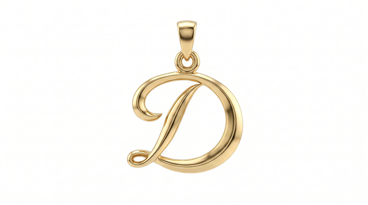 Small Cursive Initial — D — Yellow Gold