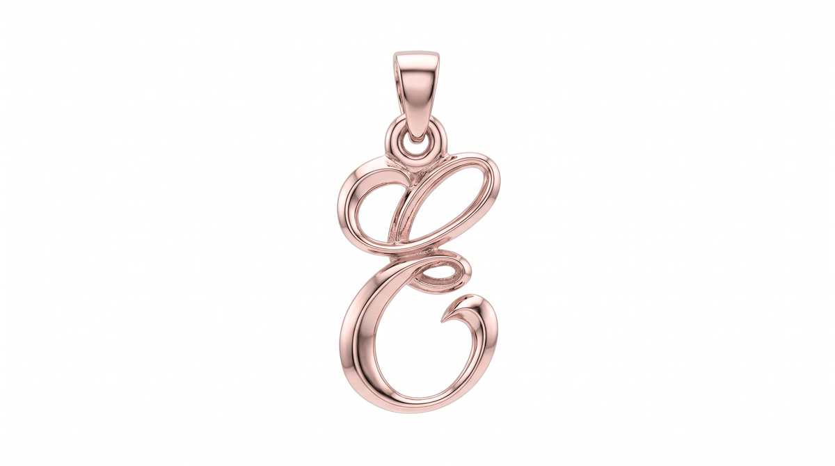 Small Cursive Initial — E — Rose Gold