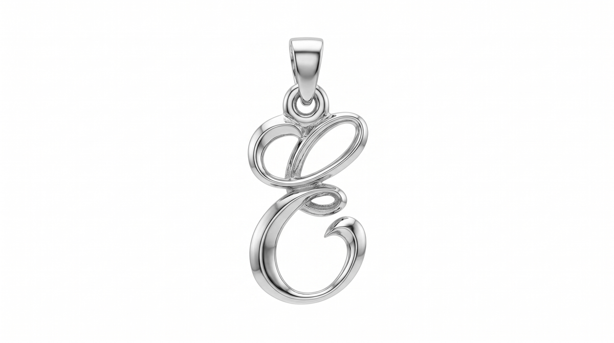 Small Cursive Initial — E — White Gold