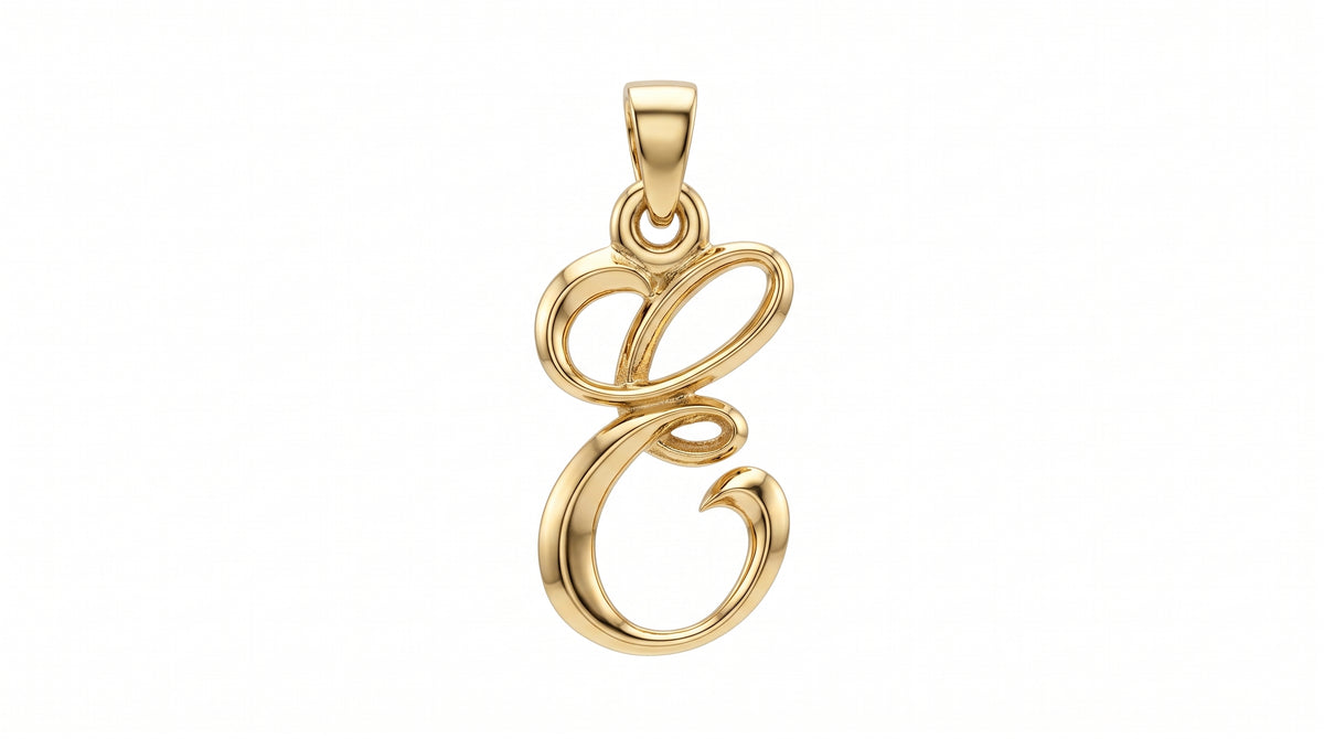 Small Cursive Initial — E — Yellow Gold