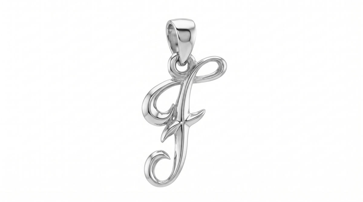 Small Cursive Initial — F — White Gold