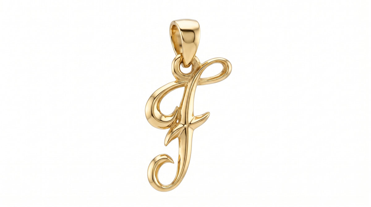 Small Cursive Initial — F — Yellow Gold