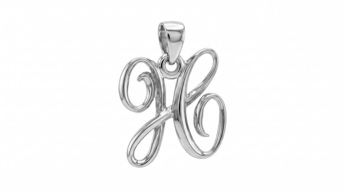 Small Cursive Initial — H — White Gold