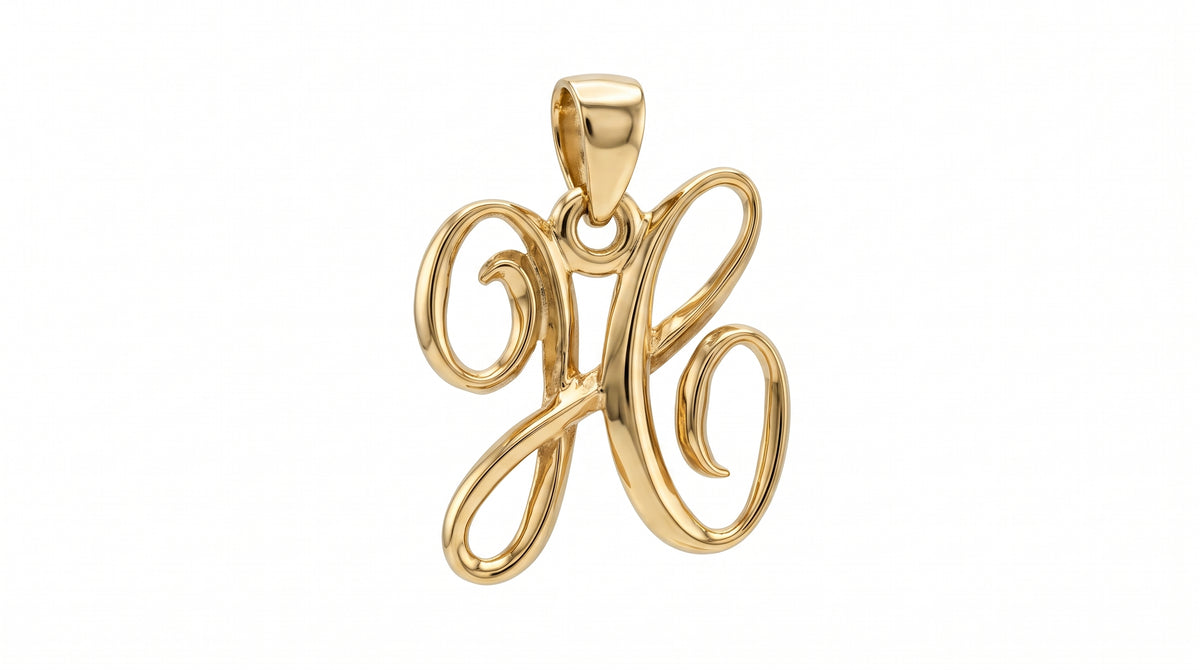 Small Cursive Initial — H — Yellow Gold