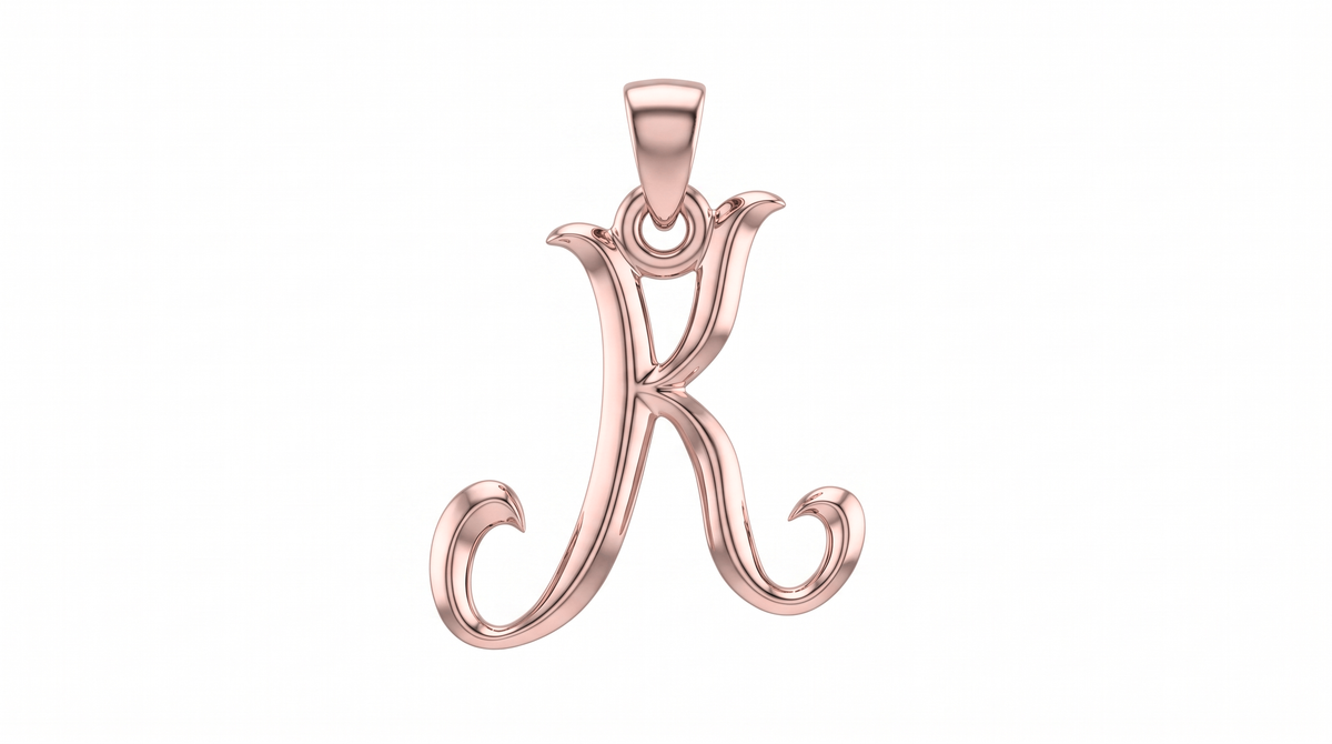 Small Cursive Initial — K — Rose Gold