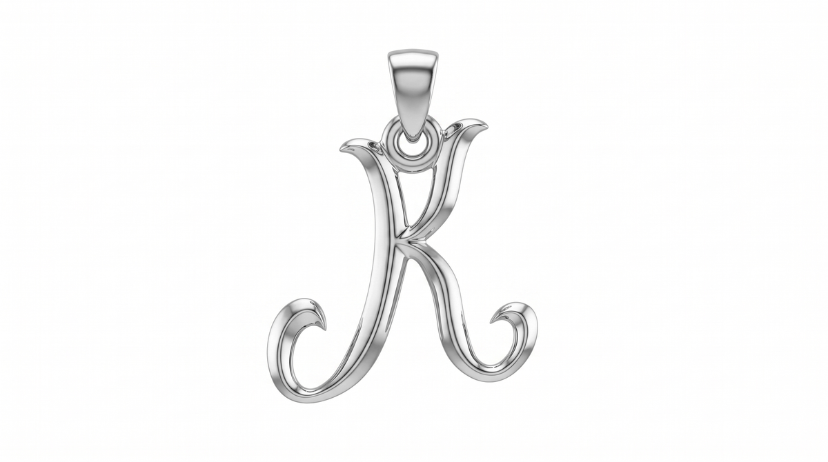 Small Cursive Initial — K — White Gold