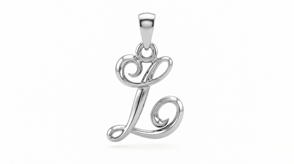 Small Cursive Initial — L — White Gold