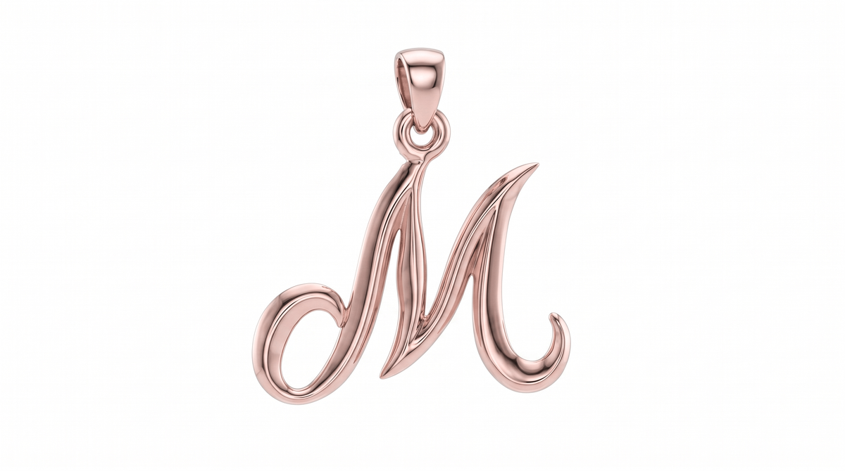 Small Cursive Initial — M — Rose Gold