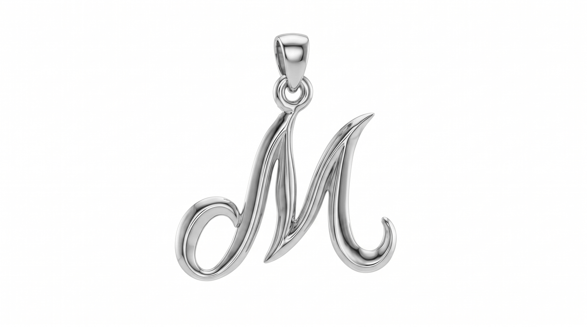 Small Cursive Initial — M — White Gold