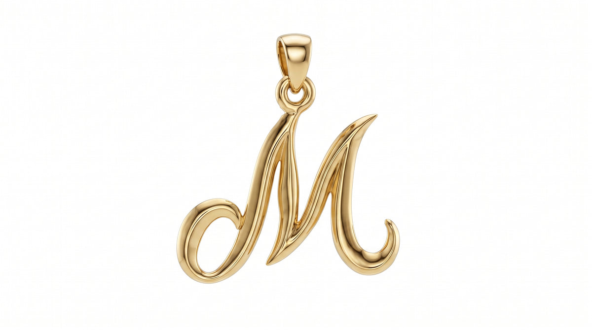 Small Cursive Initial — M — Yellow Gold